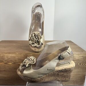 BOC Born Concept Blossom Cork Wedge Sandals Women SZ 6 Champagne Boho Floral Y2K